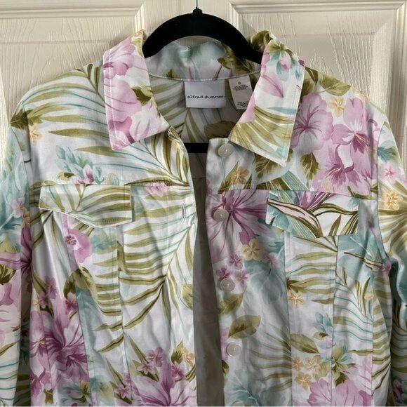 Alfred Dunner Sz 10 Floral Button Jacket Tropical Coastal Spring Summer - Picture 2 of 16